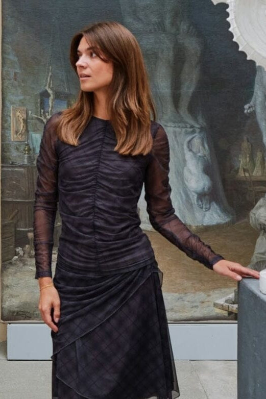 Neo Noir - Saffron Check Mesh Skirt 167206 - 104 - Dark Grey Nederdele 