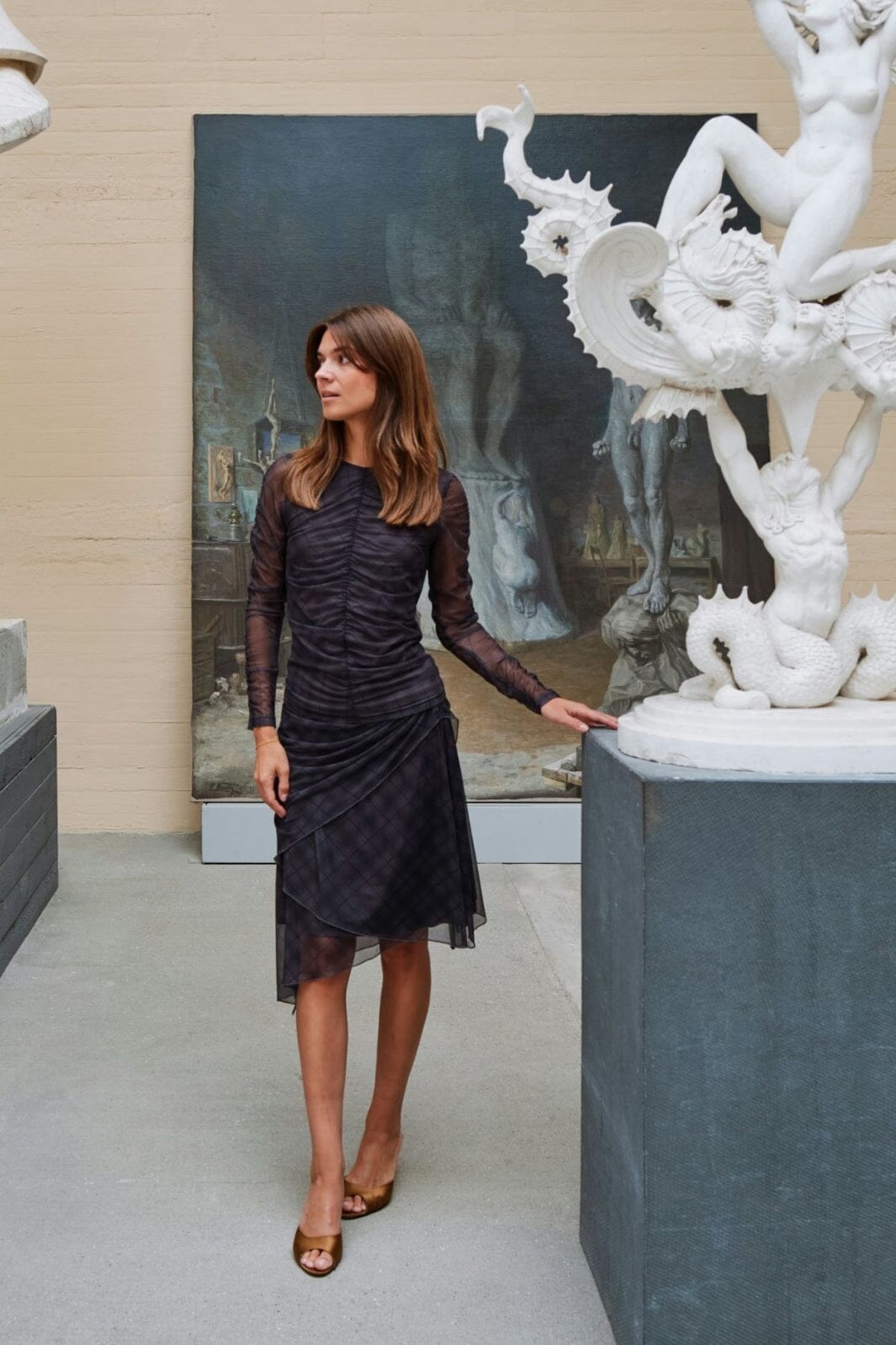 Neo Noir - Saffron Check Mesh Skirt 167206 - 104 - Dark Grey Nederdele 