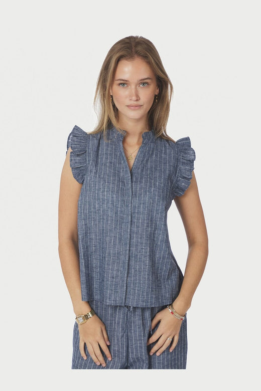 Neo Noir - Siona Emb Stripe Top 168373 - 140 - Blue