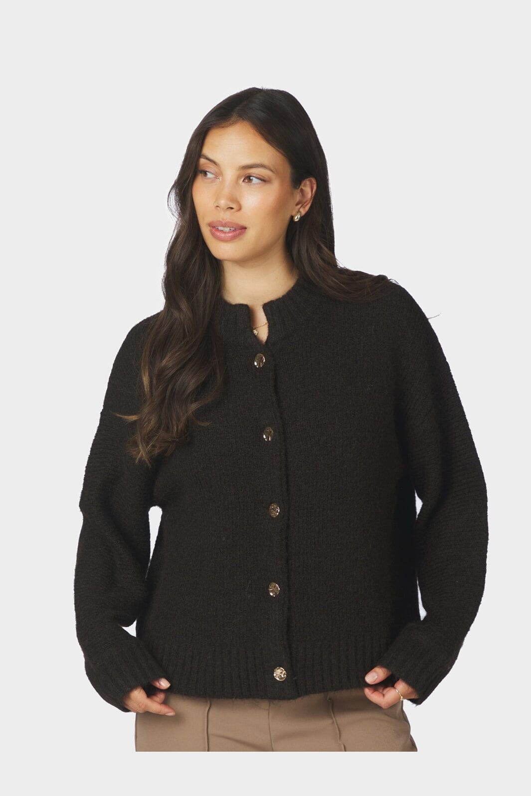 Neo Noir - Taura Fluffy Knit Cardigan 165103 - 676 - Dark Brown
