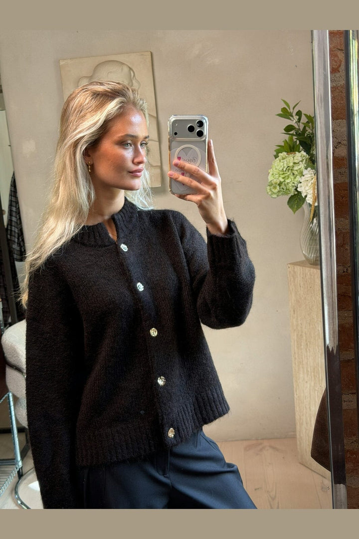 Neo Noir - Taura Fluffy Knit Cardigan 165103 - 676 - Dark Brown