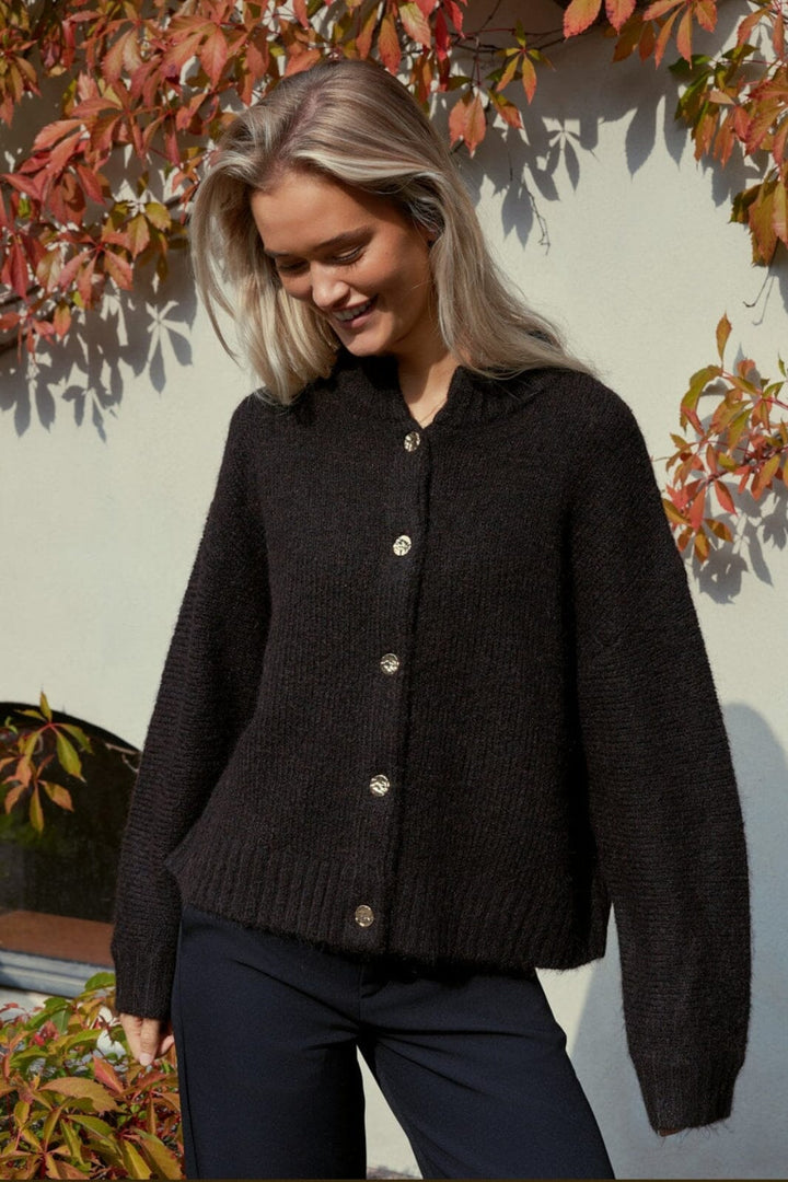 Neo Noir - Taura Fluffy Knit Cardigan 165103 - 676 - Dark Brown