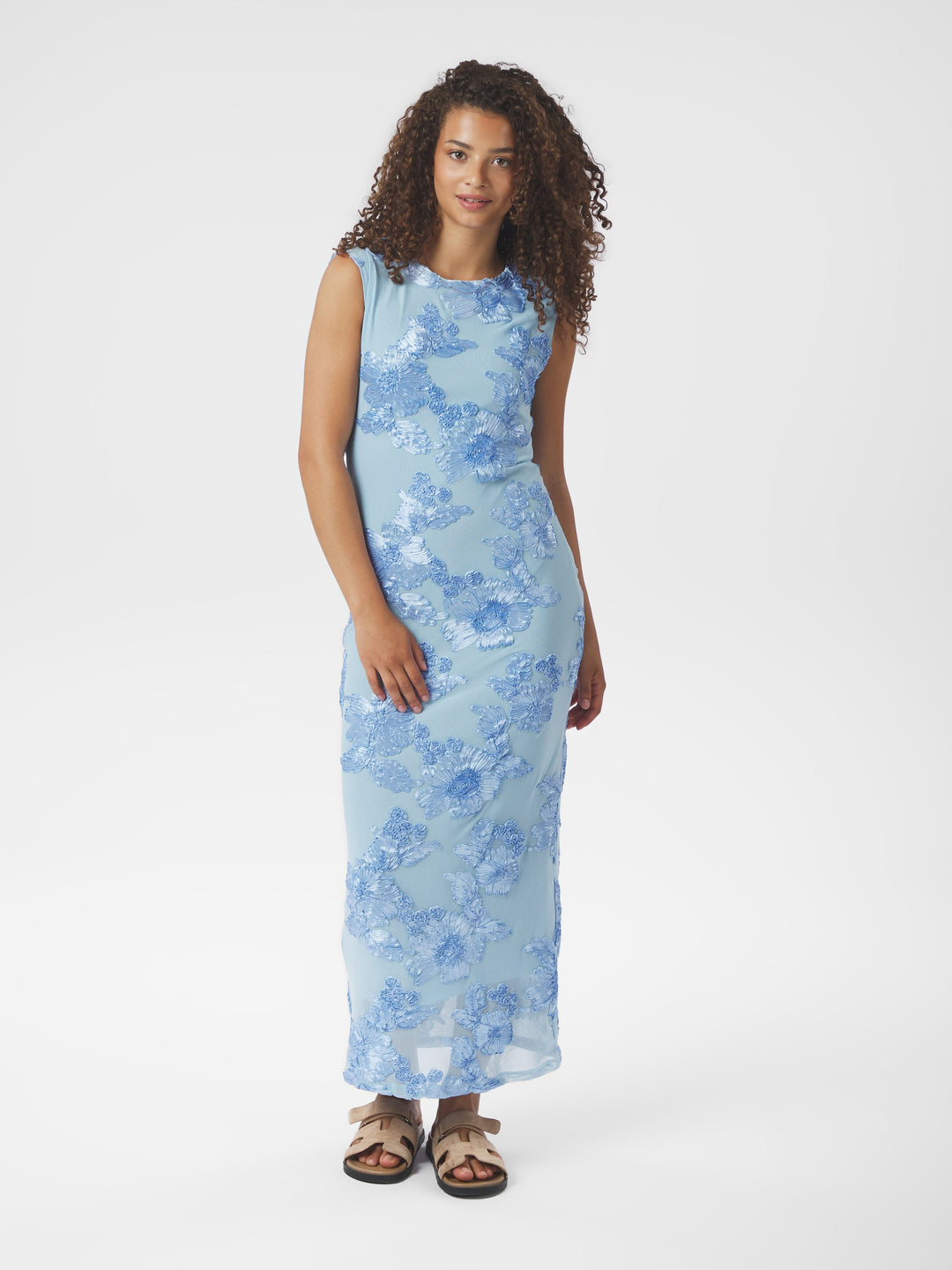 Neo Noir - Tiranna Big Flower Mesh Dress 166824 - 145 - Light Blue Kjoler 