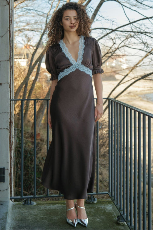 Neo Noir - Vipe Lace Maxi Dress 167735 - 676 - Dark Brown Kjoler 