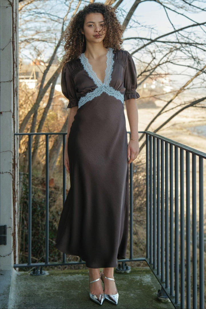 Neo Noir - Vipe Lace Maxi Dress 167735 - 676 - Dark Brown Kjoler 
