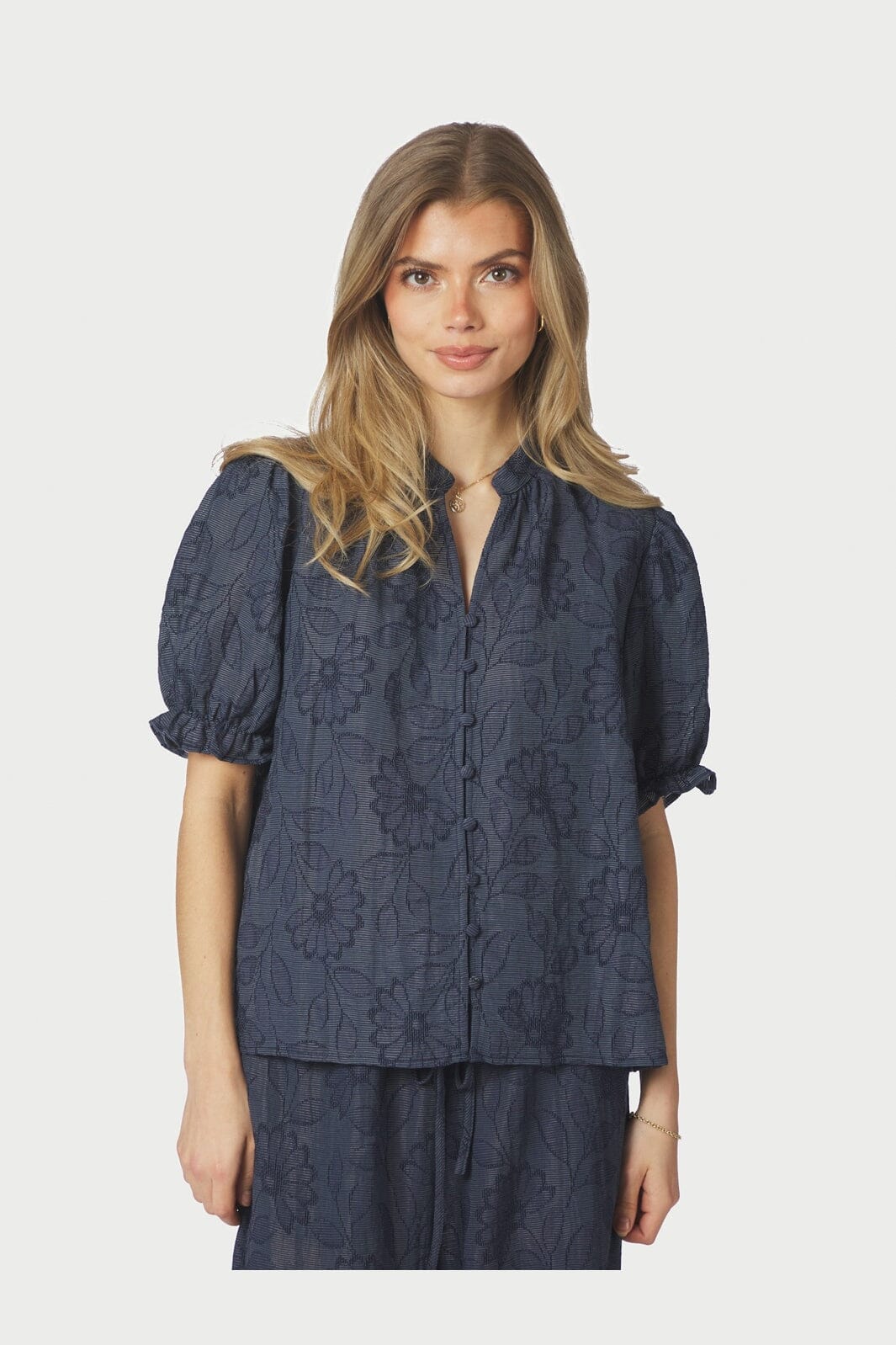 Neo Noir - Zika Flower Stripe Blouse 168493 - 534 - Dark Blue