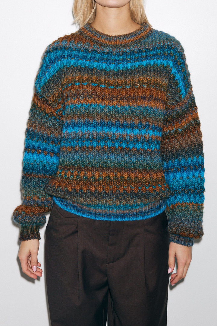 Noella - Gio Knit Sweater 12165005 - 1387 - Turquoise Brown Mix Strikbluser 