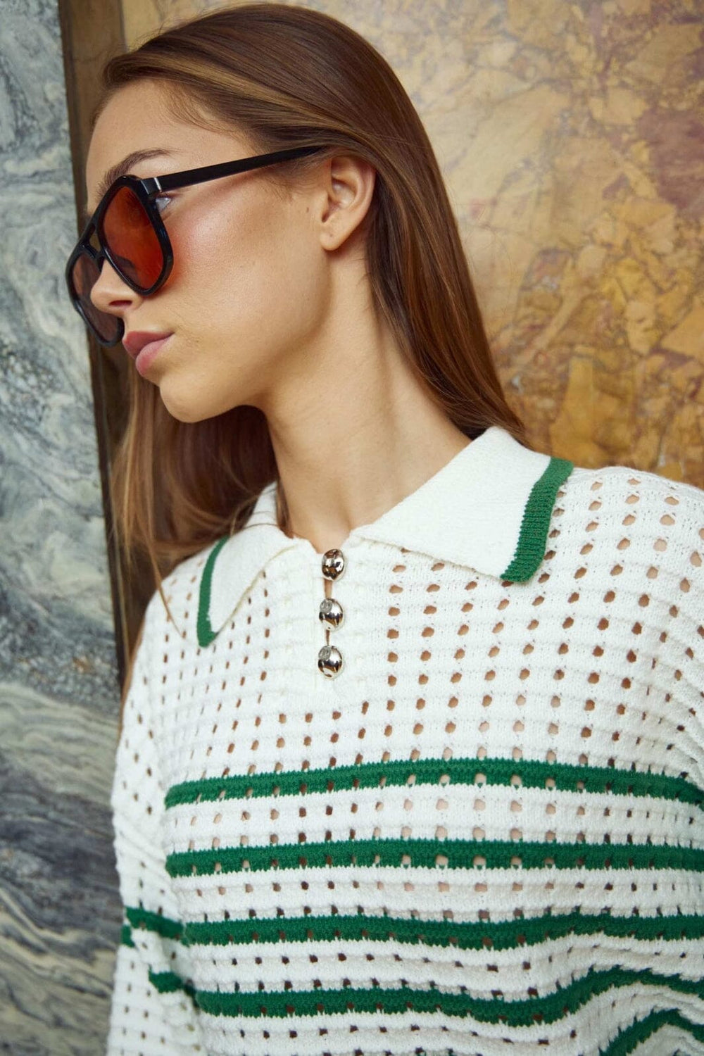 Noella - Leen Knit 13790001 - 1357 - Talani Green Stripe Strikbluser 