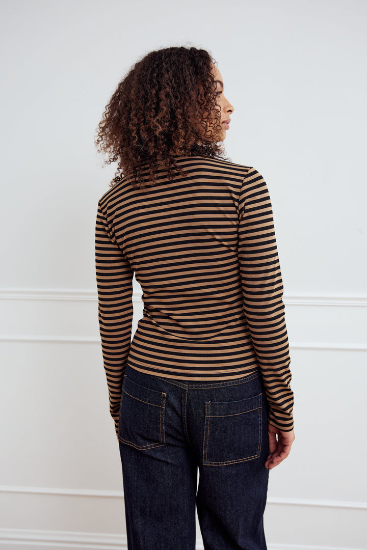 Noella - Luana Top 14030002 - 1379 - Dark Sand Black Stripe T-shirts 