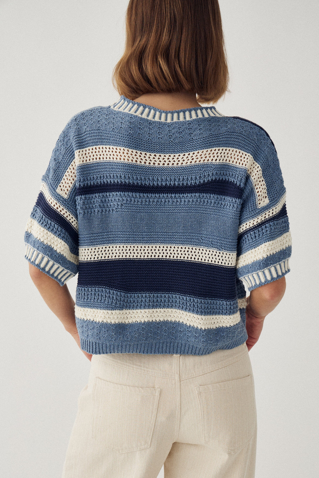 Noella - N-Marian Knit 15880001 - 1467 - Daya Blue Stripe Strikbluser 