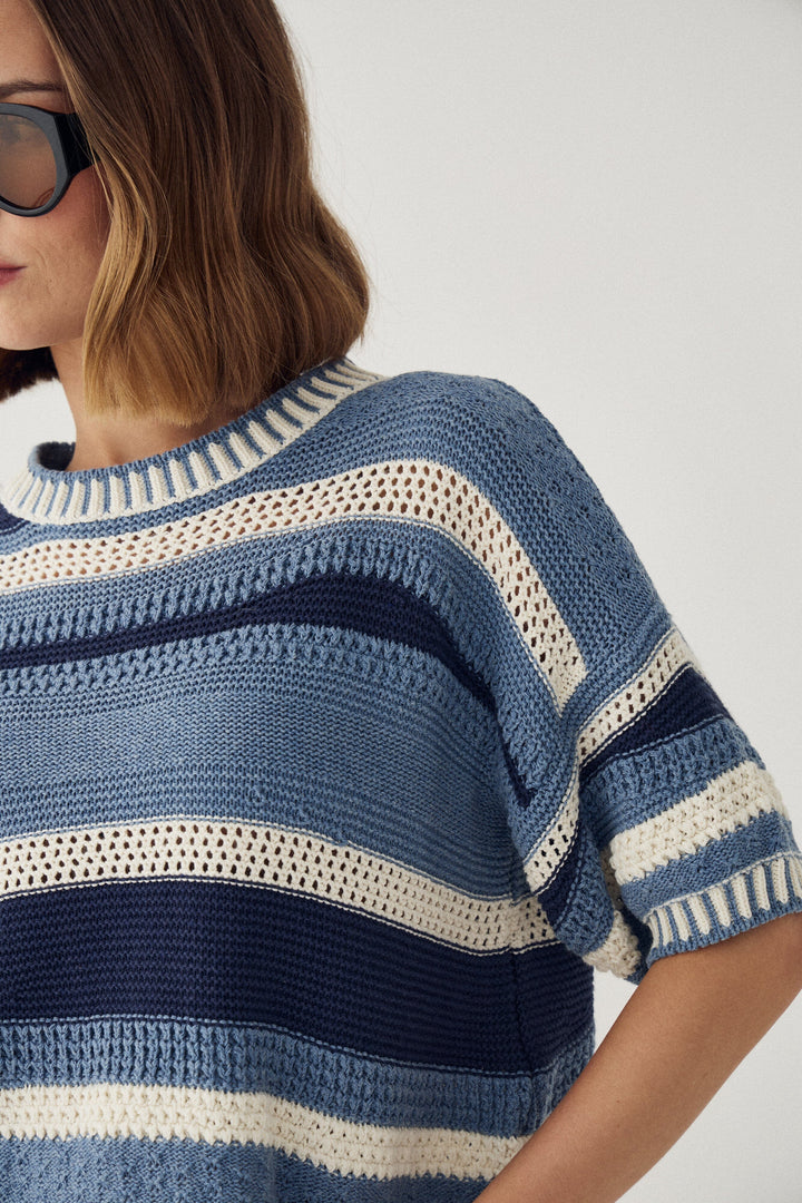 Noella - N-Marian Knit 15880001 - 1467 - Daya Blue Stripe Strikbluser 