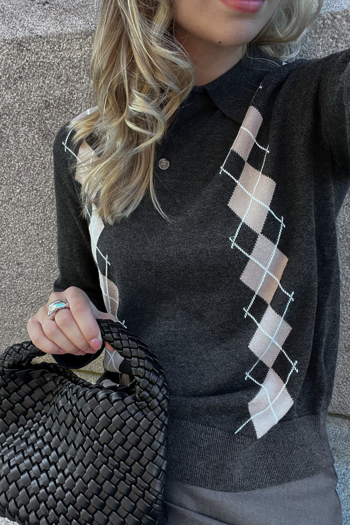 Noella - N-Maxine Knit 15000001 - 1428 - Dasha Grey Check Strikbluser 