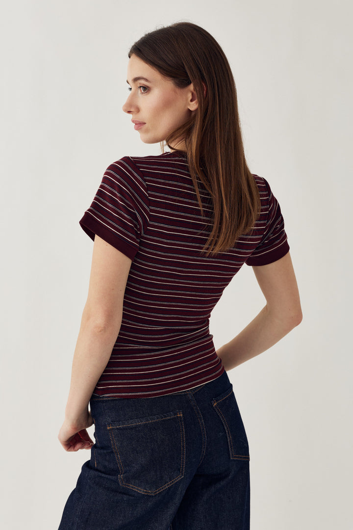 Noella - N-Mykel Top 16540001 - 1511 - Dizzy Burgundy Stripe T-shirts 