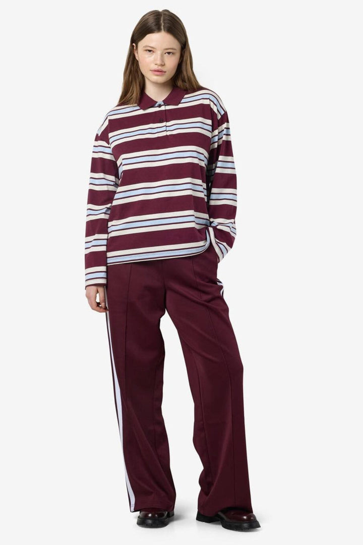 Noisy May - Nmaura L/S Striped Polo Shirt - 4828919 Windsor Wine Cashmere/Birch