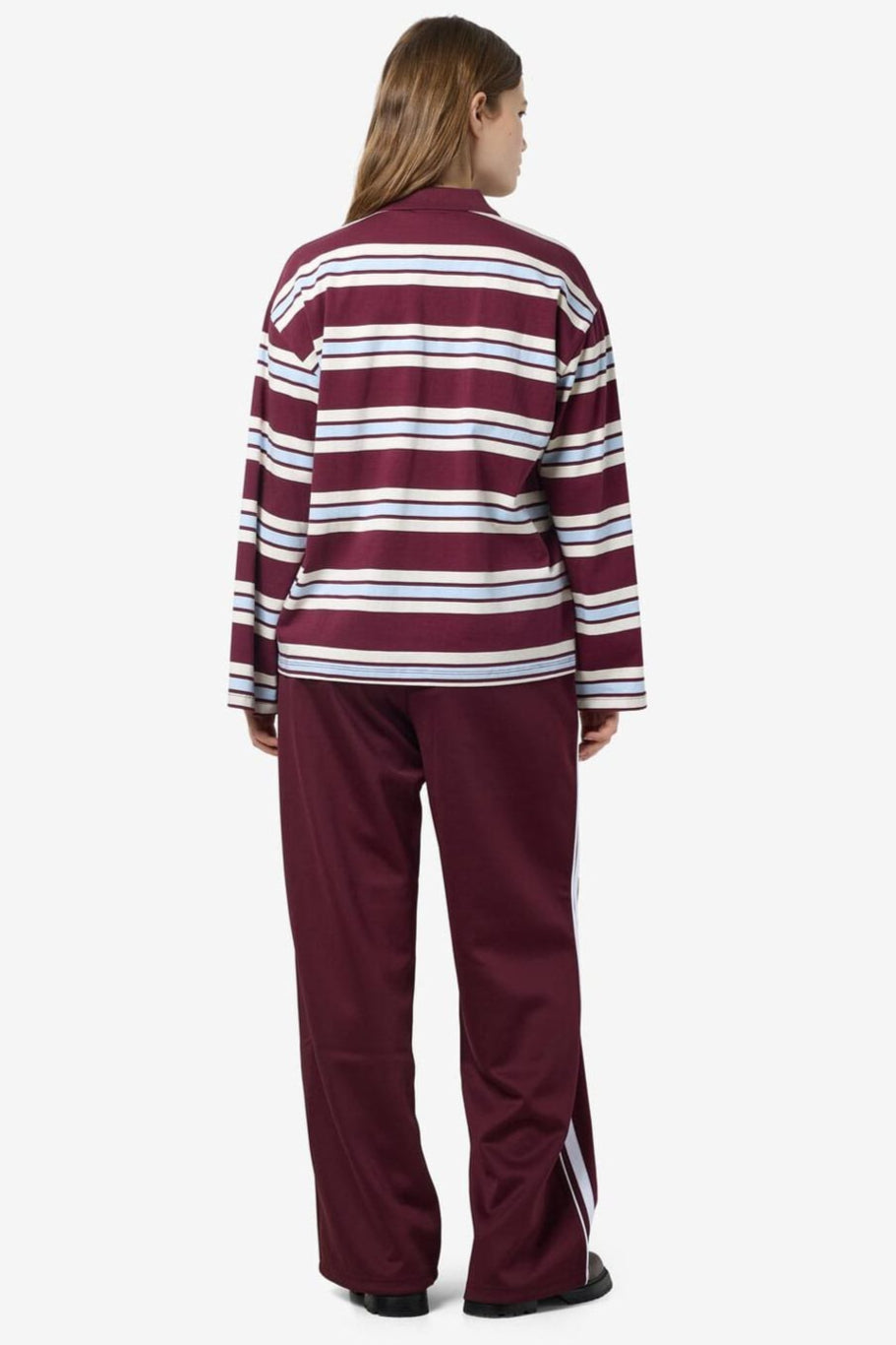 Noisy May - Nmaura L/S Striped Polo Shirt - 4828919 Windsor Wine Cashmere/Birch