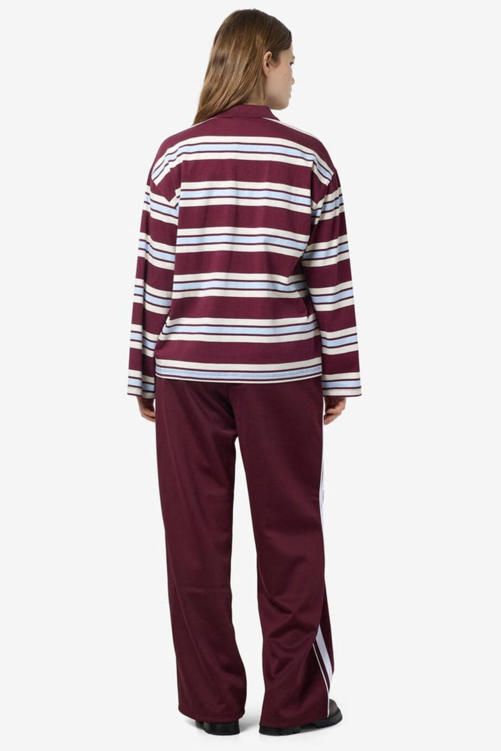 Noisy May - Nmaura L/S Striped Polo Shirt - 4828919 Windsor Wine Cashmere/Birch