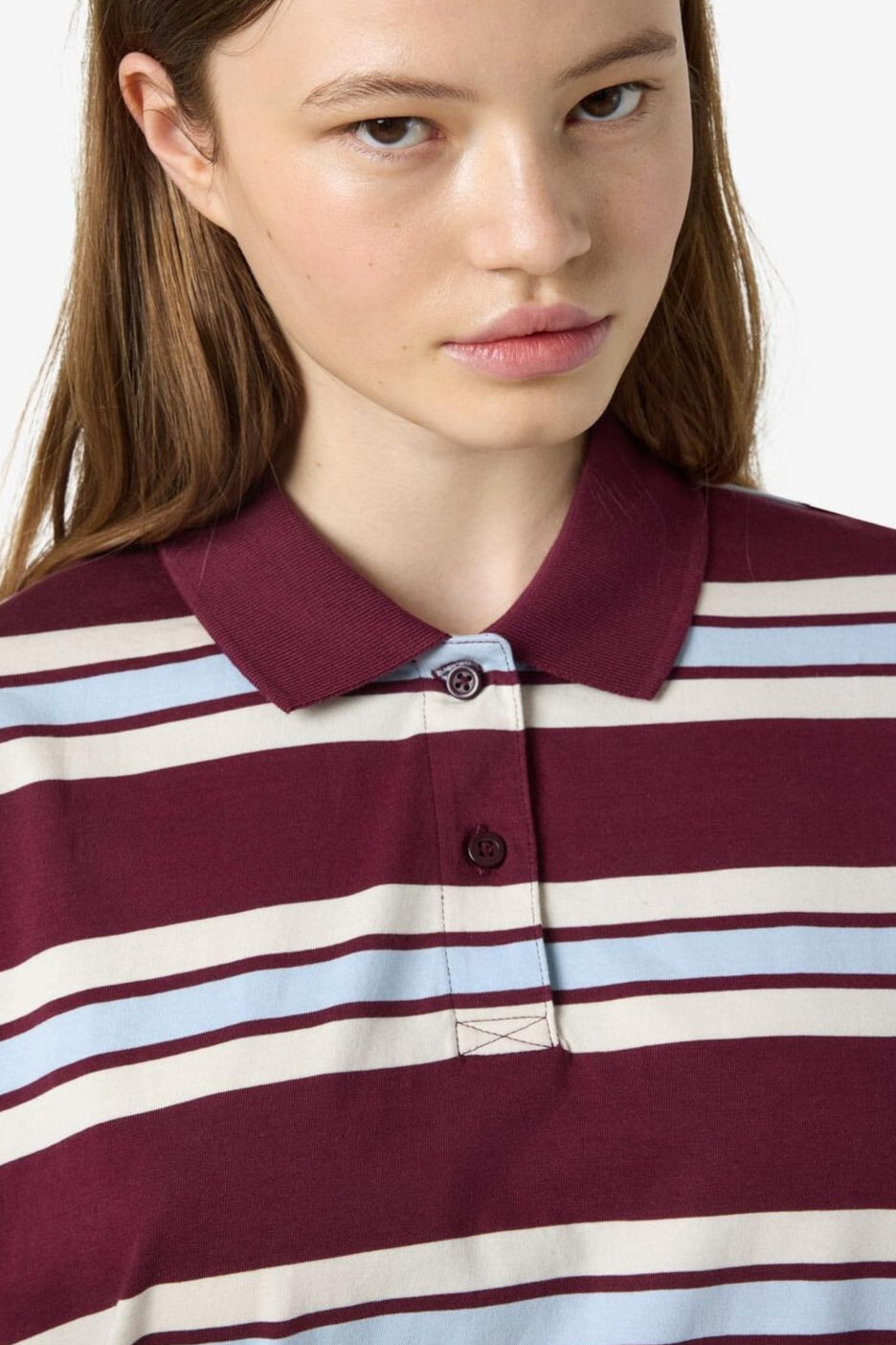 Noisy May - Nmaura L/S Striped Polo Shirt - 4828919 Windsor Wine Cashmere/Birch