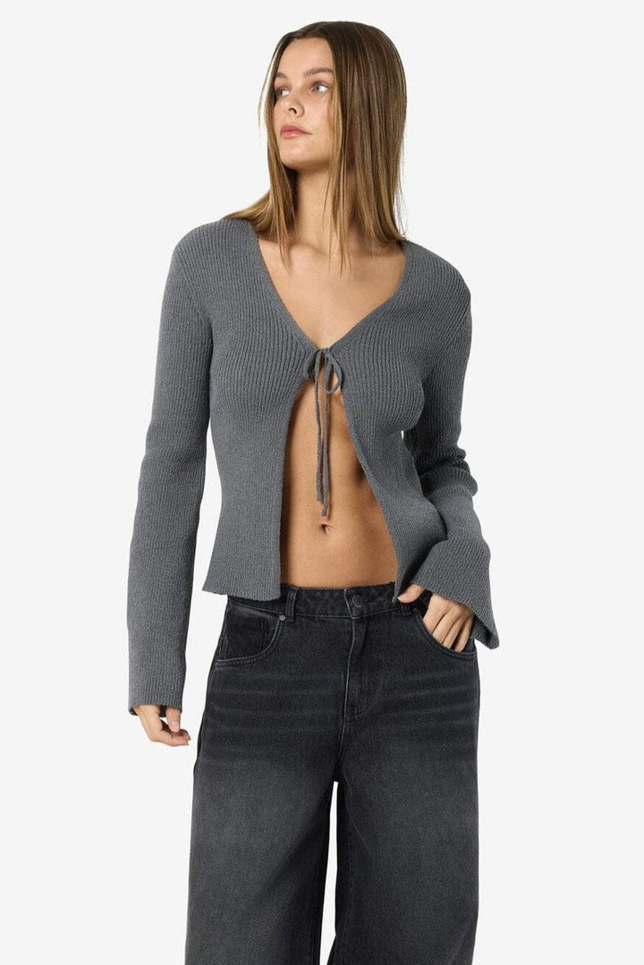 Noisy May - Nmaylin L/S Tie Knit Cardigan Dd - 4803686 Charcoal Gray