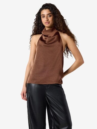 Noisy May - Nmbrisa Highneck Satin Top Tnt/17 - 5142877 Chocolate Brown Toppe 