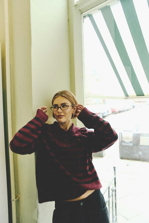 Noisy May - Nmbrooke L/S Frill Collar Knit - 4924582 Windsor Wine Black