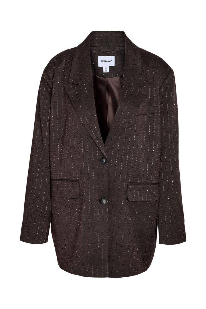 Noisy May - Nmcelia L/S Rhinestone Oversize Blazer - 5143183 Chocolate Brown Sequin Pinstripes