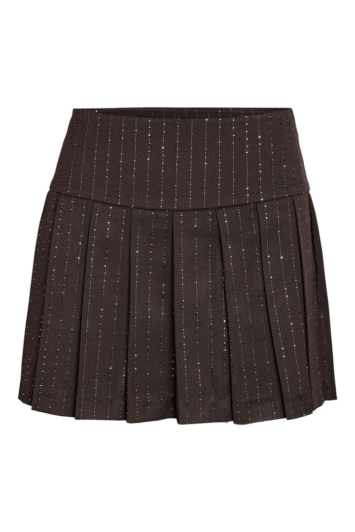 Noisy May - Nmcelia Rhinestone Pleat Skirt - 5143197 Chocolate Brown Sequin Pinstripes