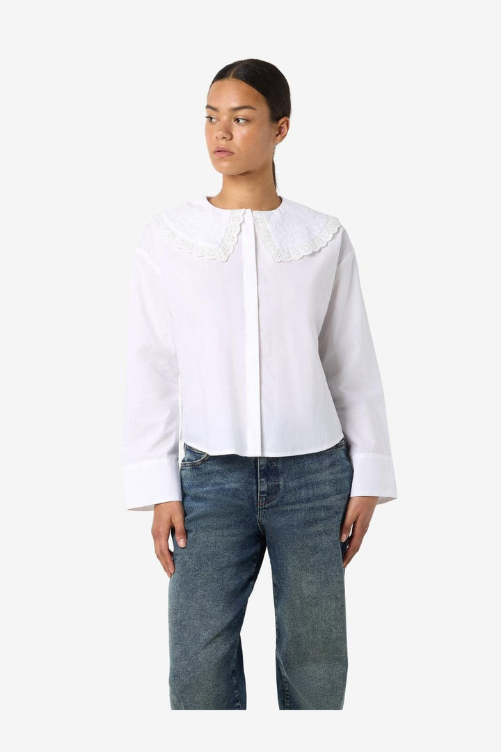 Noisy May - Nmeliza L/S Embr Collar Shirt - 4921981 Bright White