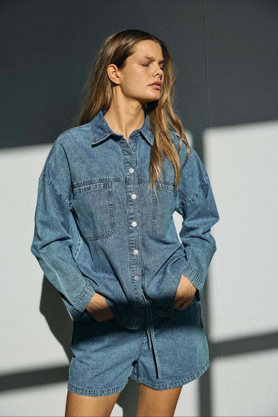 Noisy May - Nmenza L/S Oversize Shirt Mg004Mb - 4919956 Medium Blue Denim