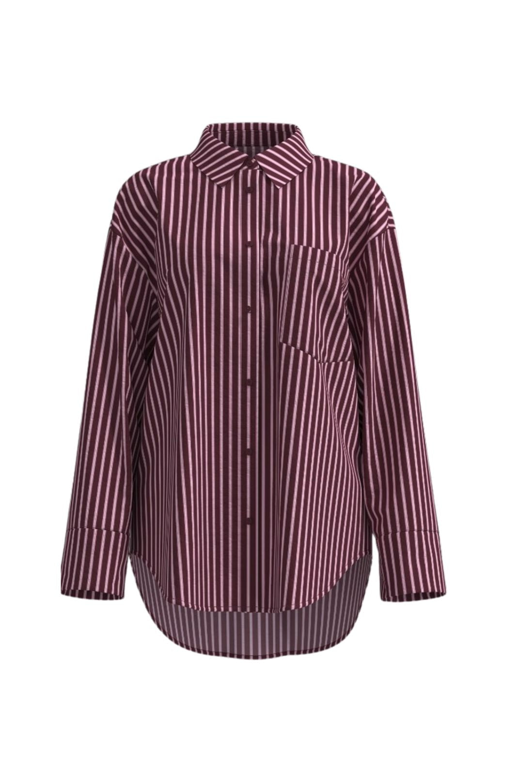 Noisy May - Nmfrida L/S Button Shirt Box - 5089197 Windsor Wine Begonia Pink/White