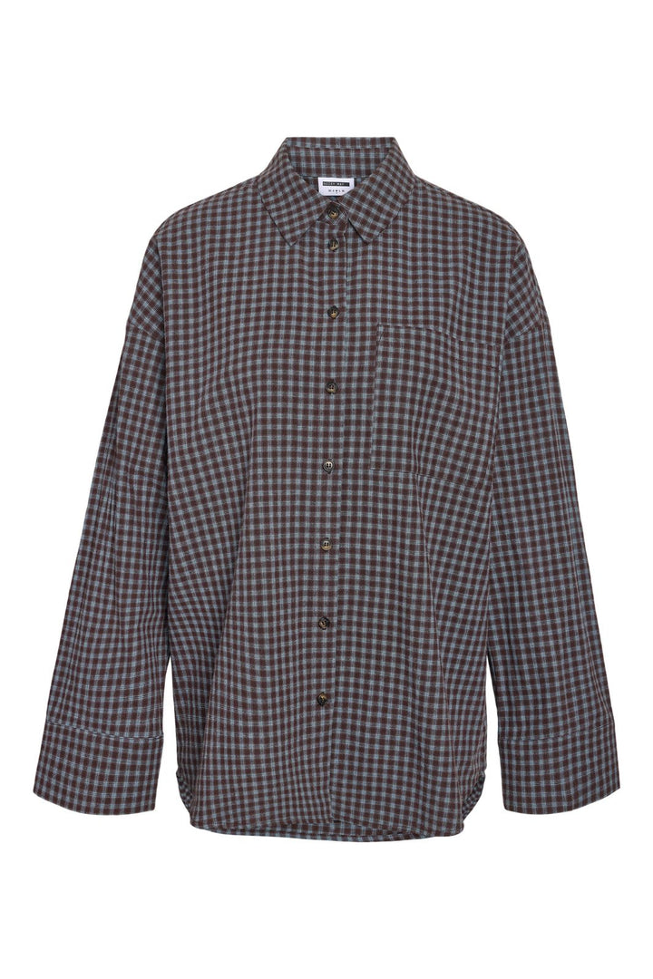 Noisy May - Nmhailey Zoe L/S Check Shirt - 5117231 Chocolate Brown Blue Checks
