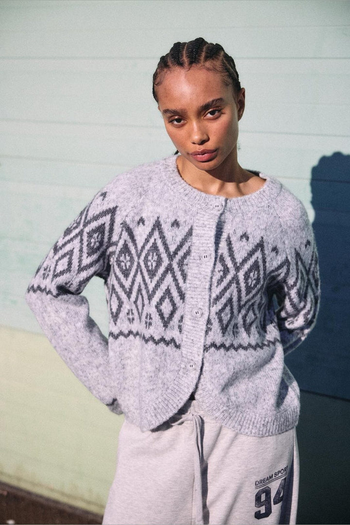 Noisy May - Nmhilda L/S O-Neck Fairisle Cardigan - 5163599 Light Grey Melange Dgm