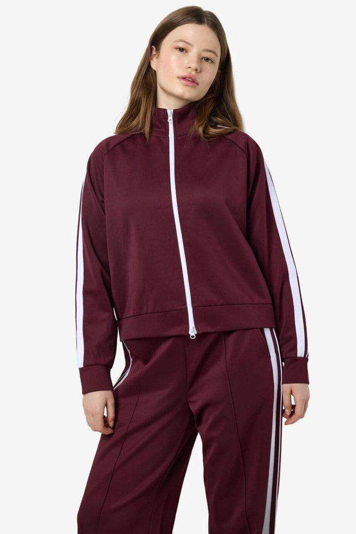 Noisy May - Nmjenna L/S High Neck Zipper - 4837290 Windsor Wine White Stripes
