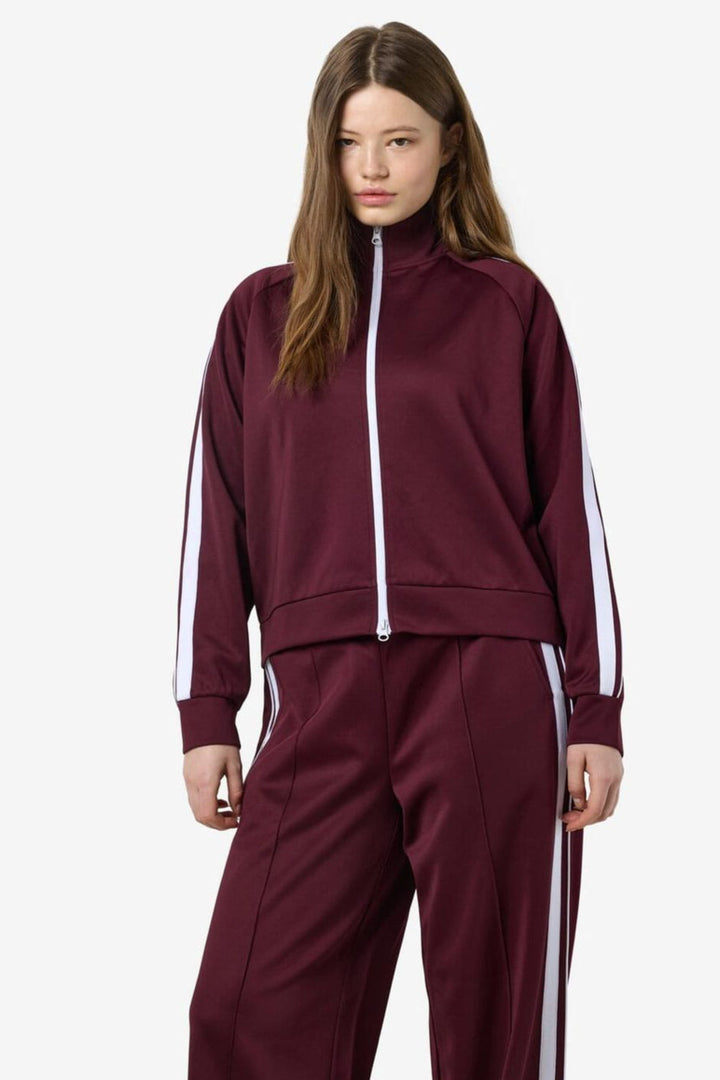 Noisy May - Nmjenna L/S High Neck Zipper - 4837290 Windsor Wine White Stripes