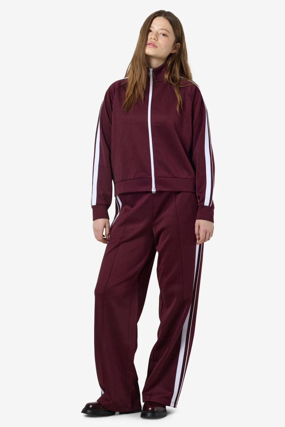 Noisy May - Nmjenna L/S High Neck Zipper - 4837290 Windsor Wine White Stripes