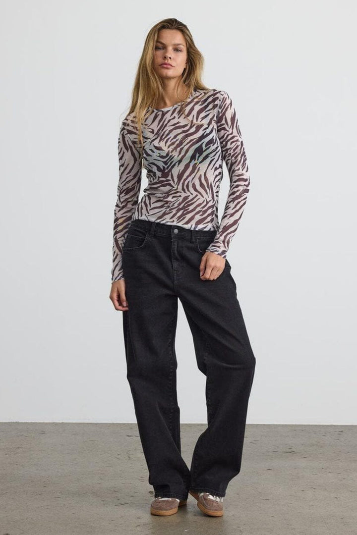 Noisy May - Nmjudith L/S Mesh Top Bg Fwd - 4608437 Black Zebra