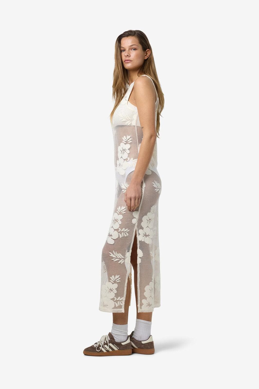 Noisy May - Nmklea S/L Long Flower Lace Slit Dress - 4821924 Birch