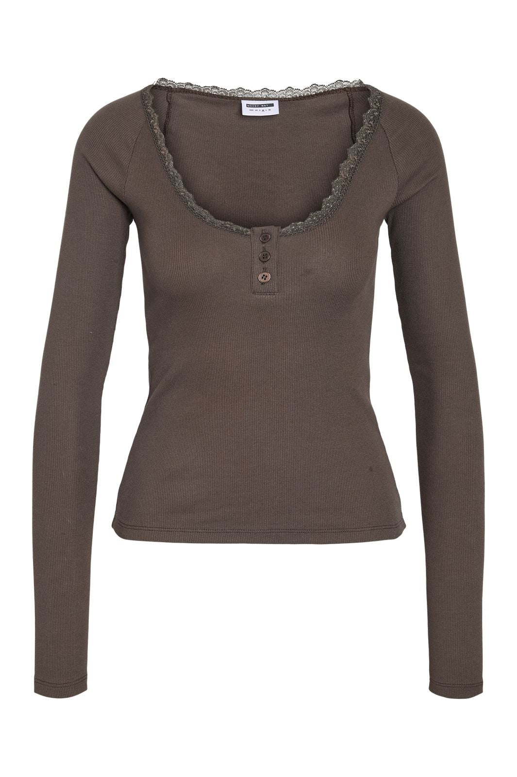 Noisy May - Nmmaya L/S Lace Henley Top - 5048370 Chocolate Brown