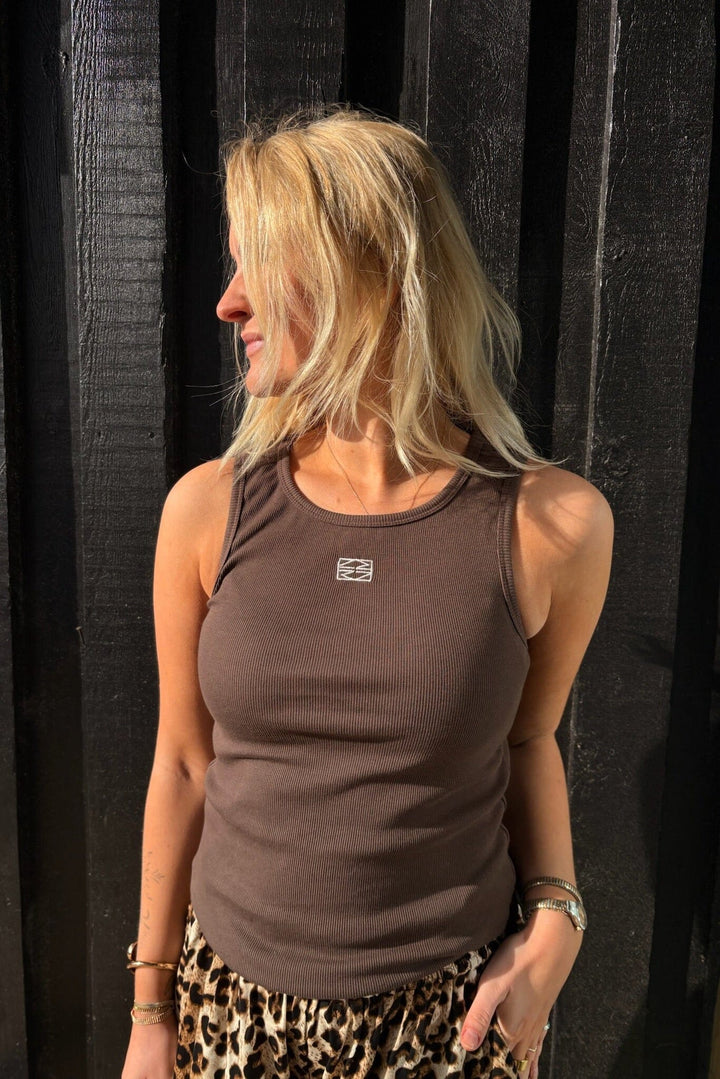 Noisy May - Nmmaya S/L Regular Tank Top - 4975878 Chocolate Brown Birch Emb Toppe 