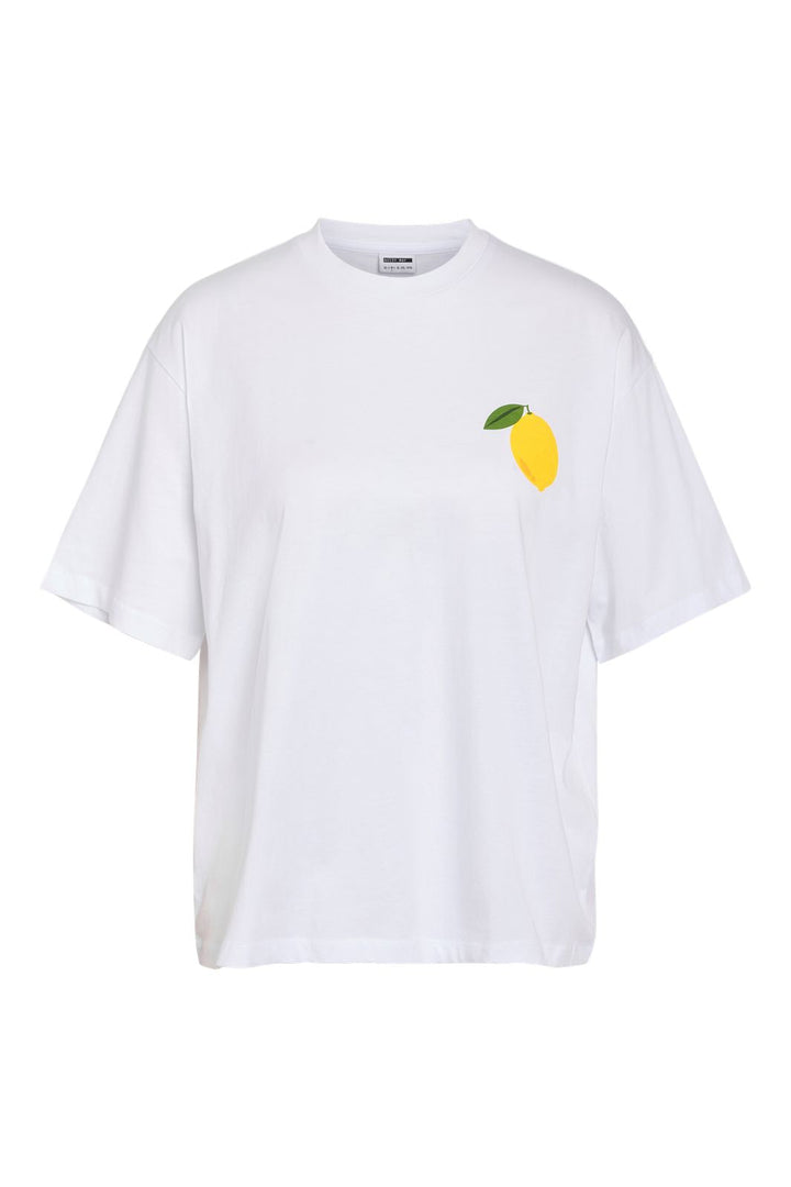 Forhåndsbestilling - Noisy May - Nmmillie S/S Lemon T-Shirt - 4881025 Bright White Lemon Bag