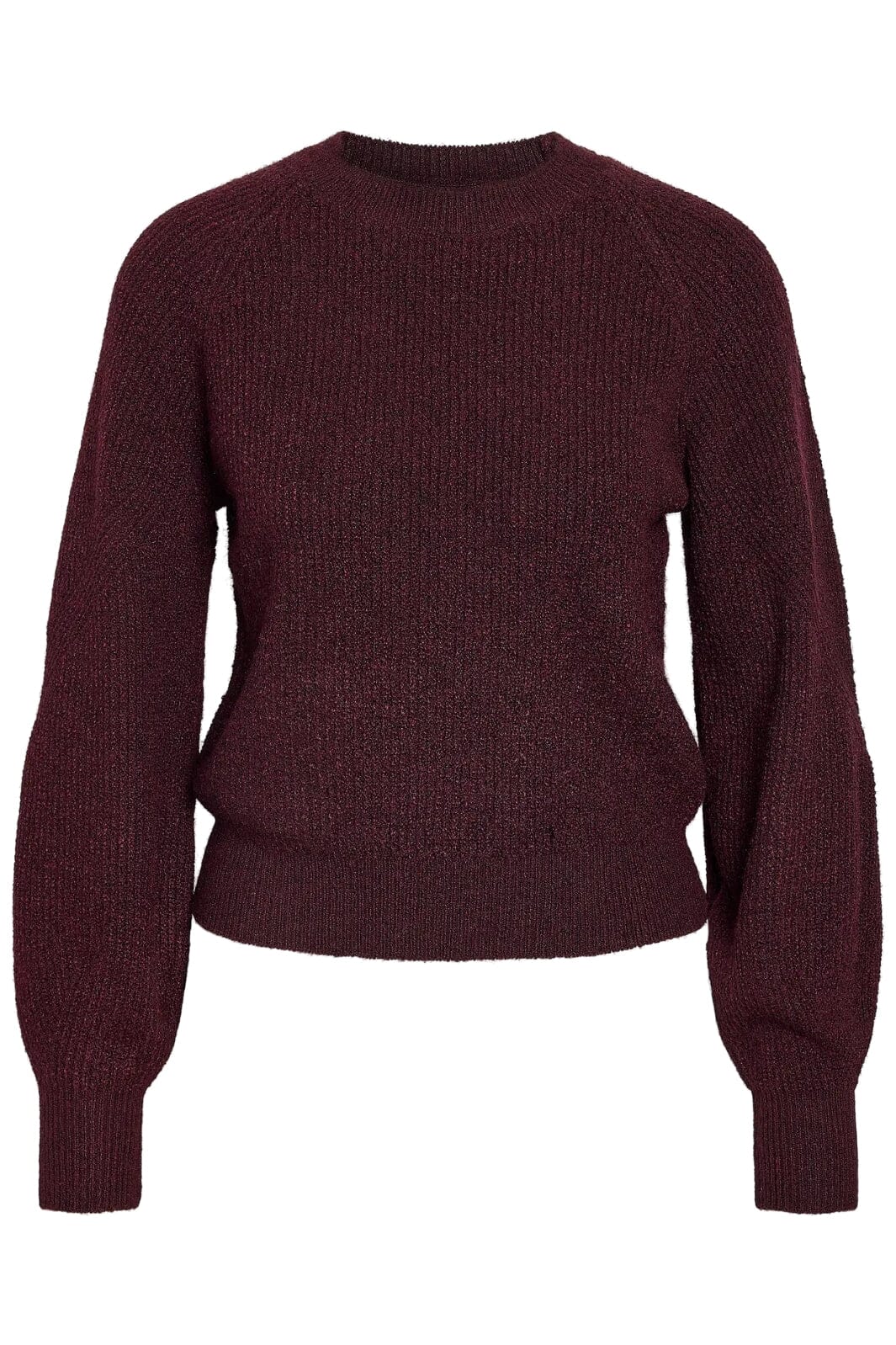 Noisy May - Nmnola L/S Raglan O-Neck Knit Fwd - 4798921 Windsor Wine Strikbluser 