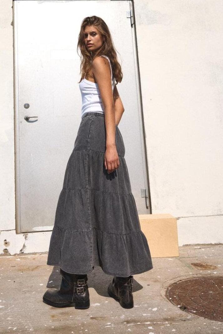 Noisy May - Nmoregon Nw Denim Acid Maxi Skirt Bl - 4777573 Black Washed