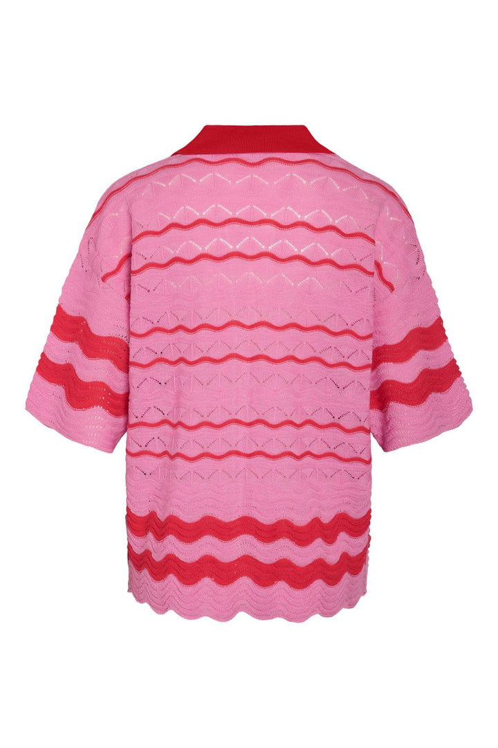 Noisy May - Nmsadie S/S Polo Knit Cardigan - 5058980 Begonia Pink Tomato