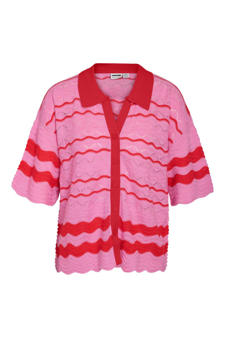 Noisy May - Nmsadie S/S Polo Knit Cardigan - 5058980 Begonia Pink Tomato