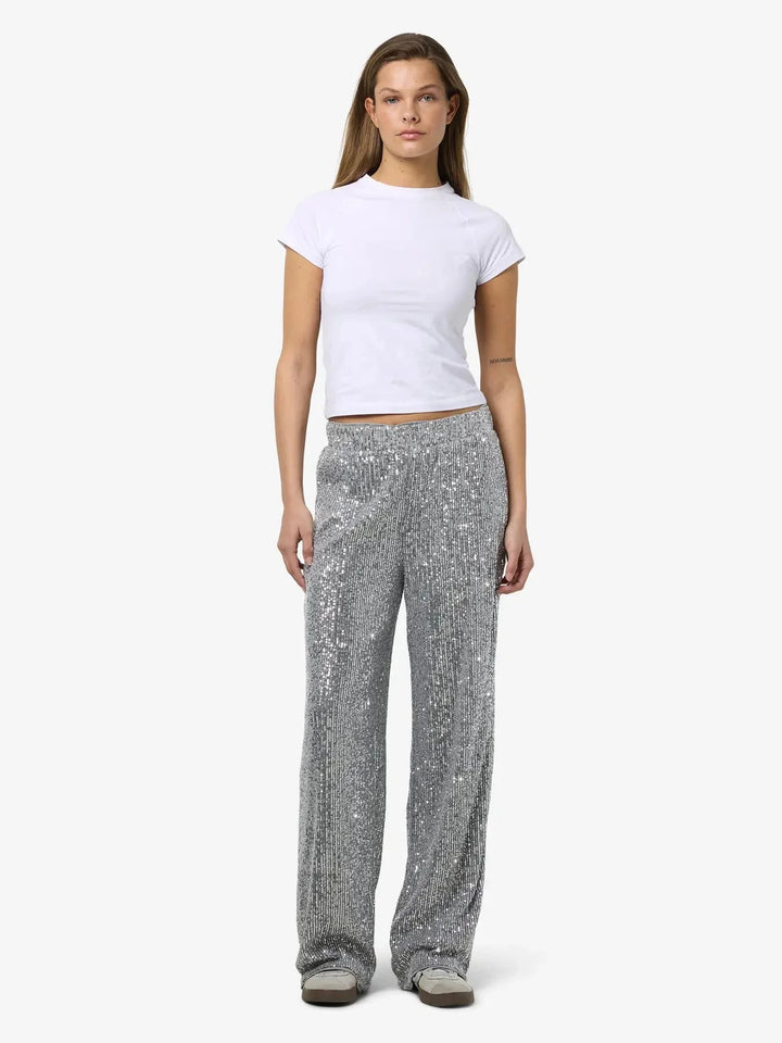 Noisy May - Nmscarlet Sequin Wide Pants - 4843311 Silver Bukser 