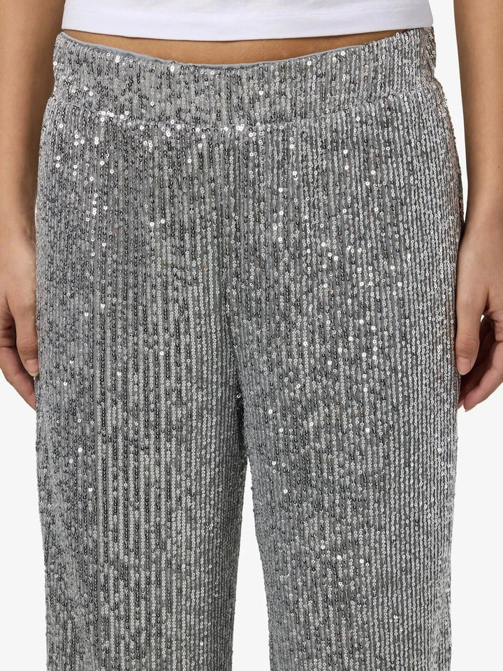 Noisy May - Nmscarlet Sequin Wide Pants - 4843311 Silver Bukser 