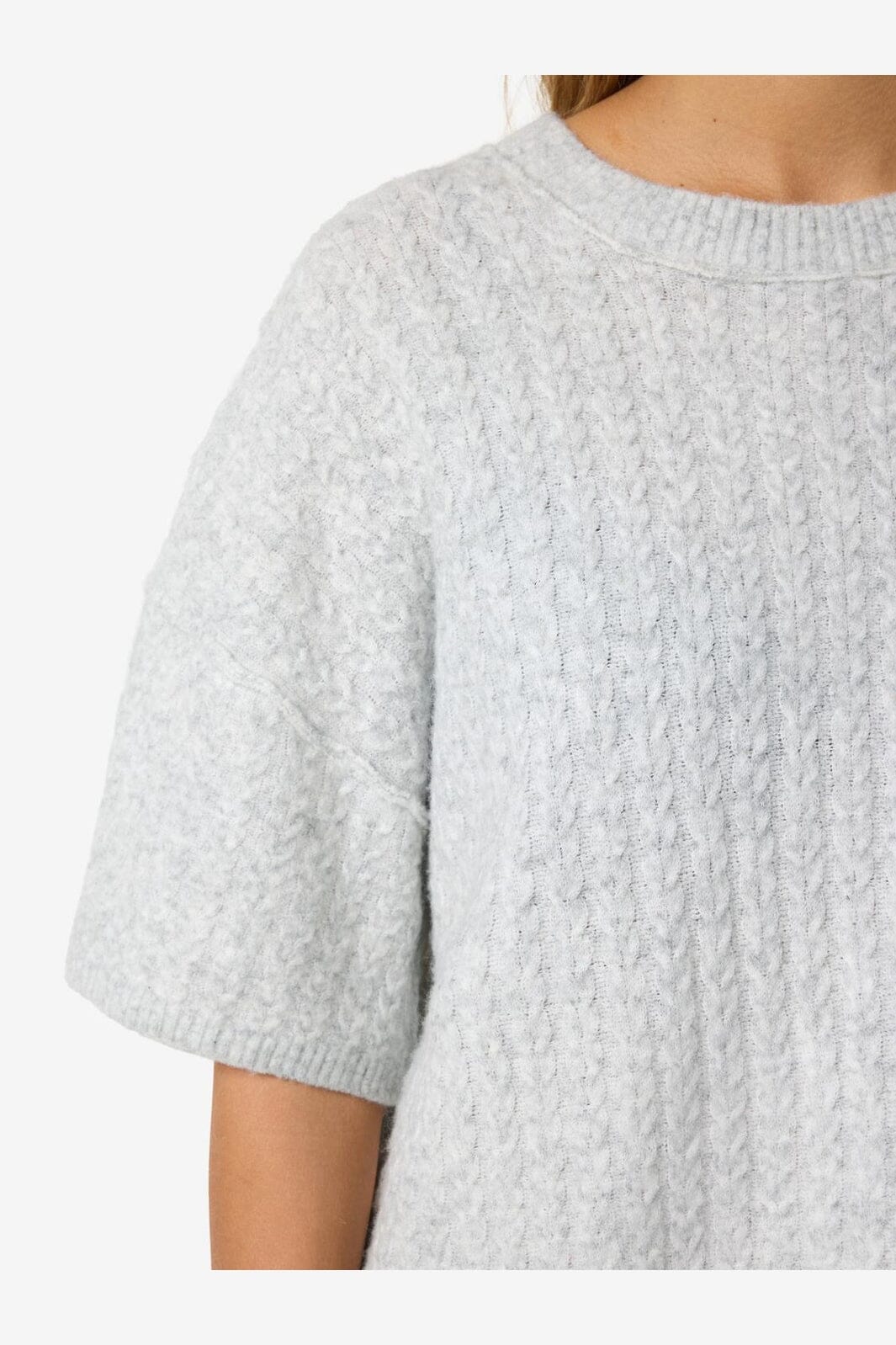 Noisy May - Nmsmilla S/S Cable Knit Top - 4923869 Light Grey Melange
