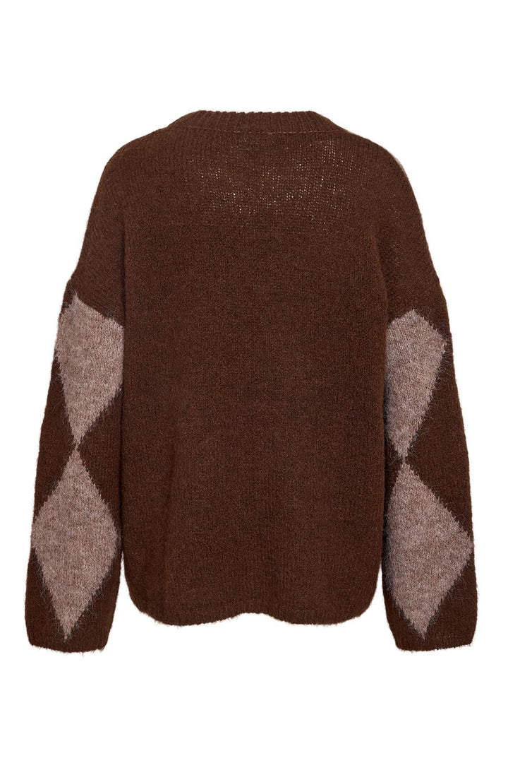 Noisy May - Nmsutton L/S Argyle Oversize Knit Fwd - 4934734 French Roast Beige Melange Argyle