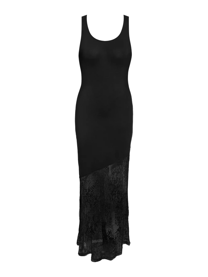 Noisy May - Nmtika S/L Long Assym Lace Insert Dress - 5124335 Black Kjoler 