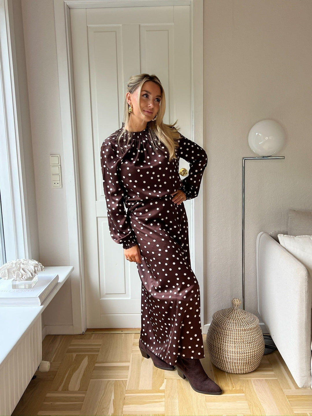 Noisy May x Molly&My - Nmbambi Midi Satin Skirt - 5054595 Chocolate Brown White Polka Nederdele 