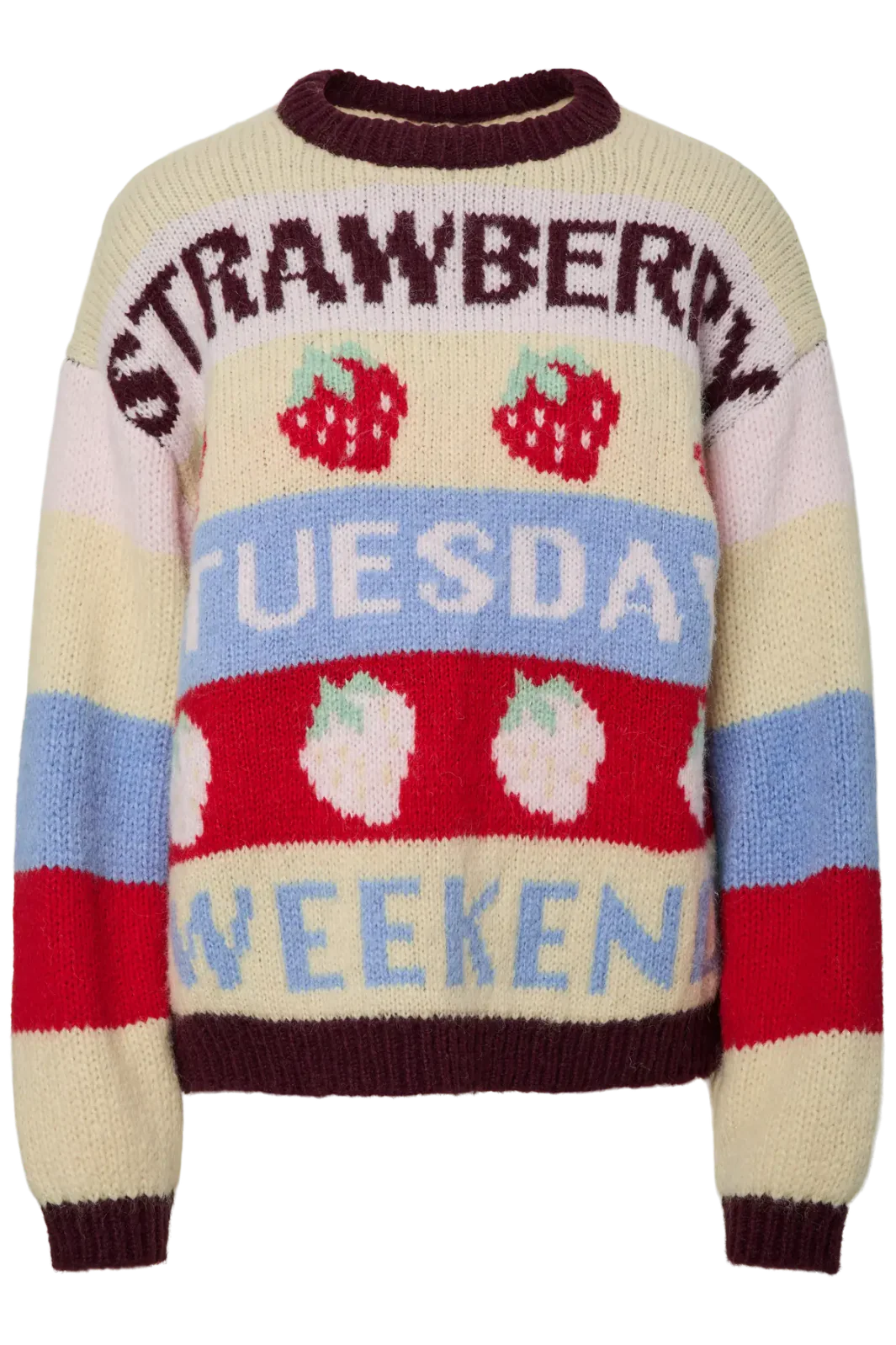 Pieces - Pcbikka Ls O-Neck Knit - 4949295 French Vanilla Multicolor Statements